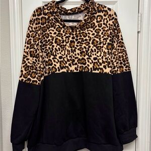 NEW! SHEIN sz 4X Black and Leopard Print Sweatshirt Pullover with Leopard print!
